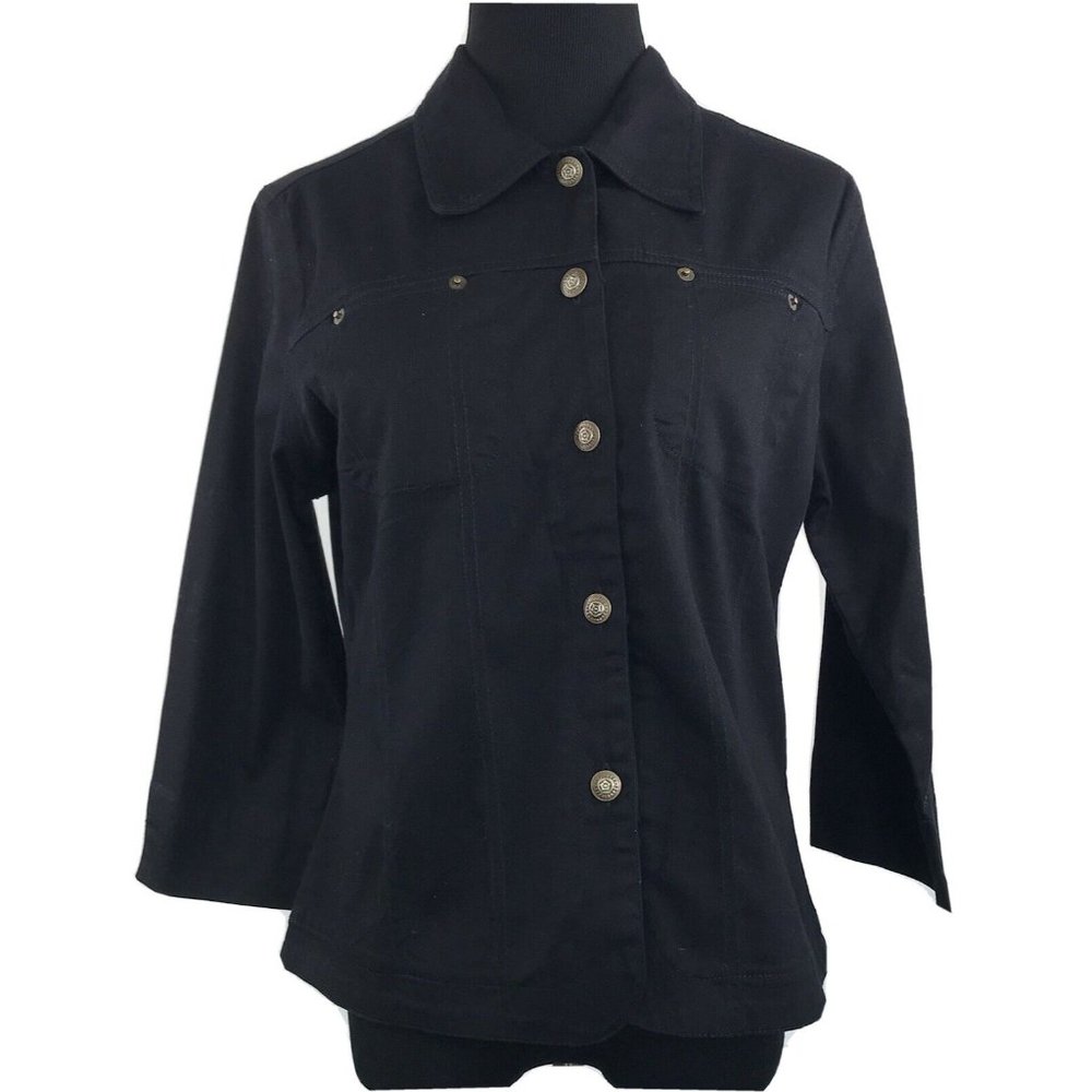 Mirror Image Women 3/4 Sleeve Stretch Casual Jacket Cotton Black Size Medium
